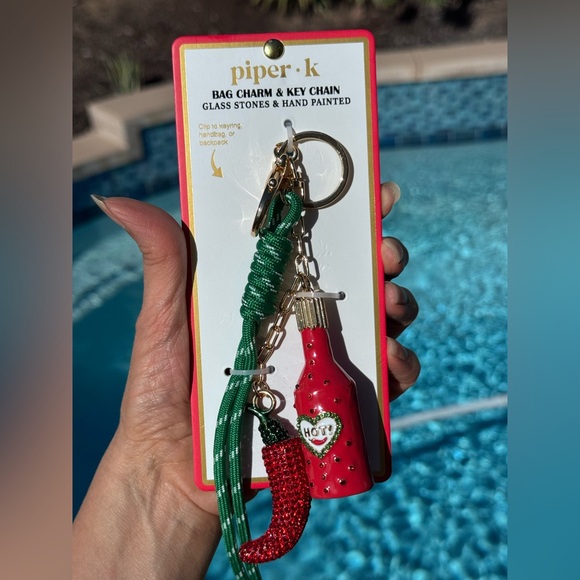 Jalapeño Hot Sauce bag charm key chain glass stones Hand painted - Picture 3 of 5